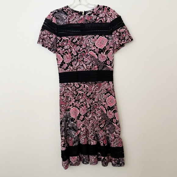 Michael Michael Kors Womens‎ Dress Pink and Black Paisley Floral A Line Sz Small - Picture 1 of 7